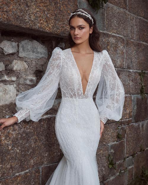 124124 long sleeve beaded wedding dress with plunging neckline and open back 1